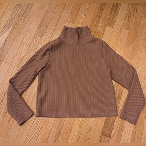 Brown Ribbed Turtleneck Sweater By Babaton